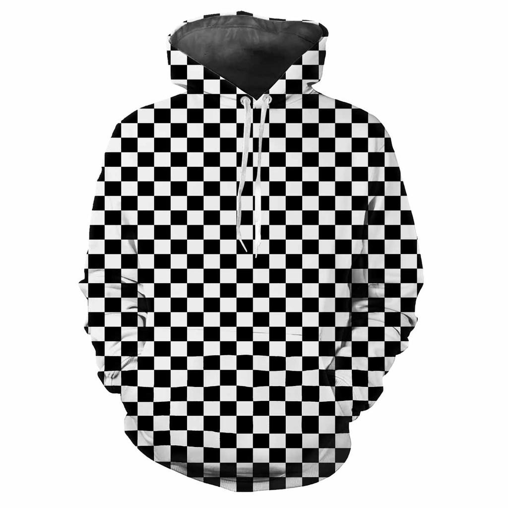 Men's Digital Printed Personalized Plaid Pattern Hoodie, Fashionable and Trendy New Style