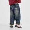 Boys' Vintage American-Style Embroidered Fleece-Lined Denim Harem Pants