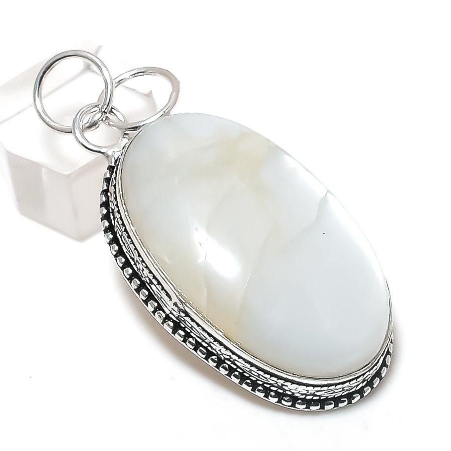 Mother Of Pearl Gemstone 925 Sterling Silver Jewelry Pendant 2.29"