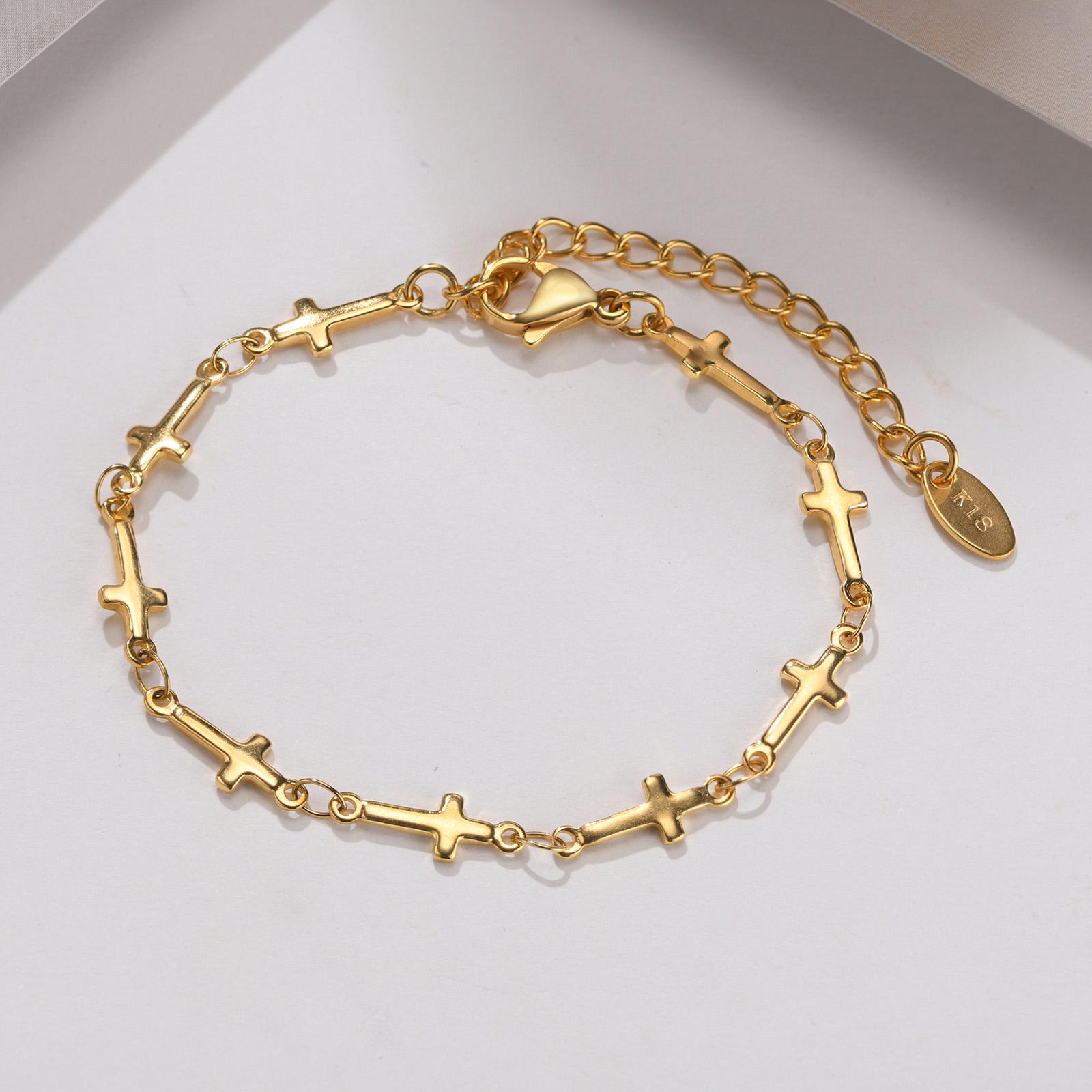 Fashion Cross Chain Bracelet for Women Gold Color Heart Chain Bracelets Stainless Steel Jewelry Christmas Gift