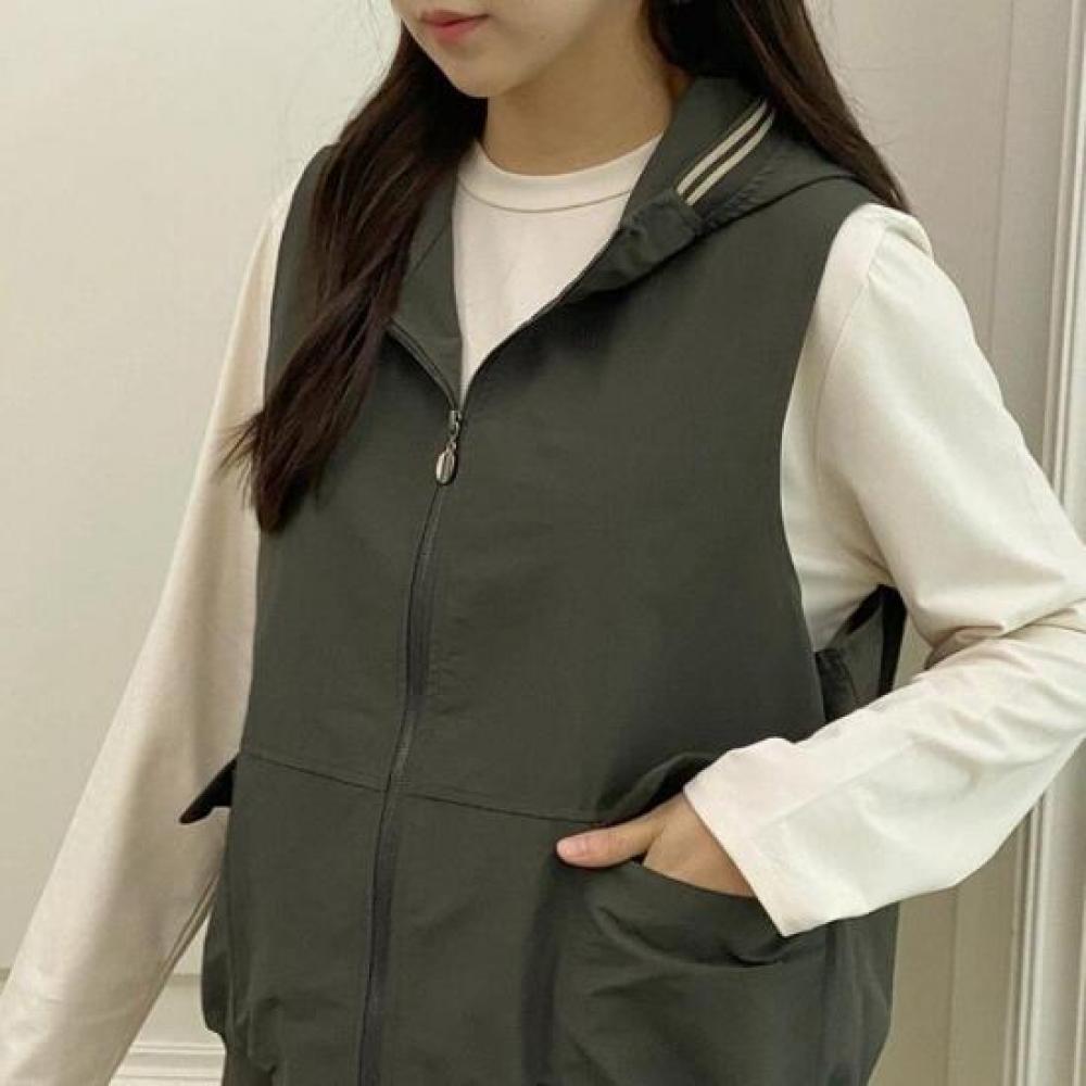 New Arrivals Open Run Women Hooded Ribbed Casual Zip Vest