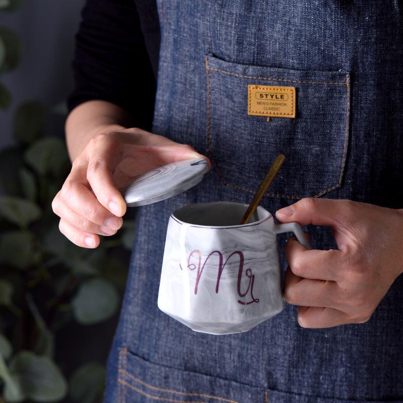 Kubek ceramiczny marmurkowy diamentowy kubek do kawy z pokrywką łyżeczką pudełko prezentowe