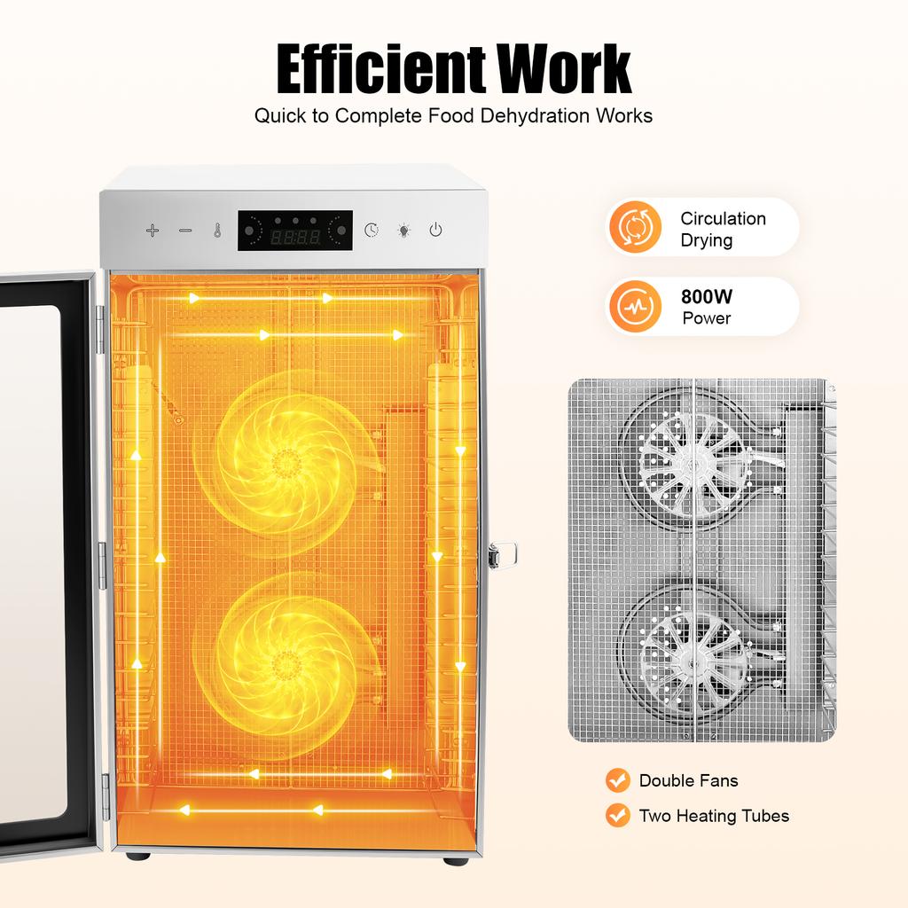 Professional 800W 18-Tray Food Dehydrator, Stainless Steel Dryer for Jerky, Fruits, Vegetables, Herbs