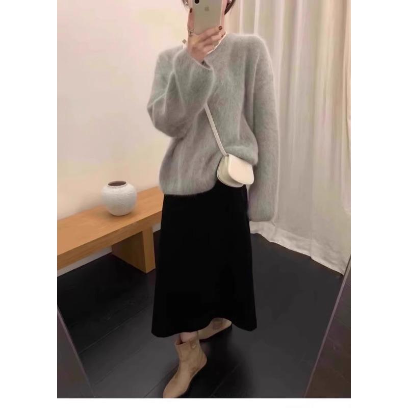 Hochwertiger grüner Nerz-Samt Pullover mit Rundhalsausschnitt für Herbst und Winter, weiche und wachsartige Oberbekleidung, dickes Mohair-Top