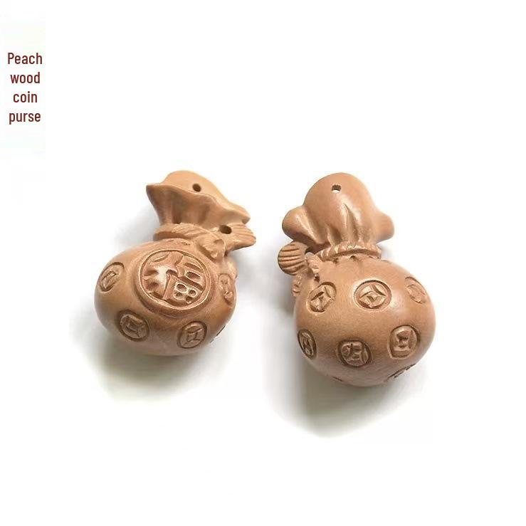 Mountain Peach Wood Ruyi Money Bag Keychain Ornament for Peace and Luck