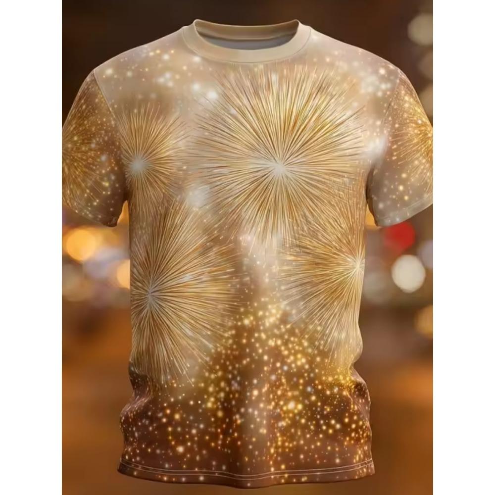 Fashionable Dazzling Fireworks Beer 3D Printed T-shirt Men Summer Loose Comfortable Plus Size Short Sleeved T-shirt