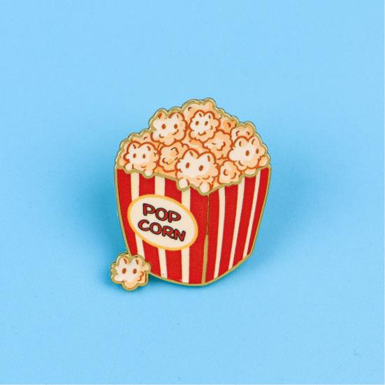Cartoon Cat Popcorn Lapel Pin Cute Food Series Brooch for Bags Jackets & Backpacks Zinc Alloy Rust-Proof Unique Gift for Kids Teens Cat Lovers