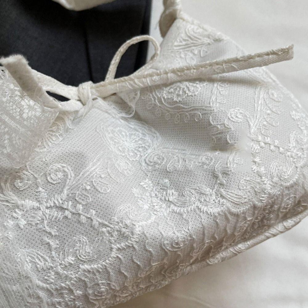 Pleated Strap Simple Canvas Handbag With Ribbon Large Capacity Bag Lace Shoulder Bag  Travel