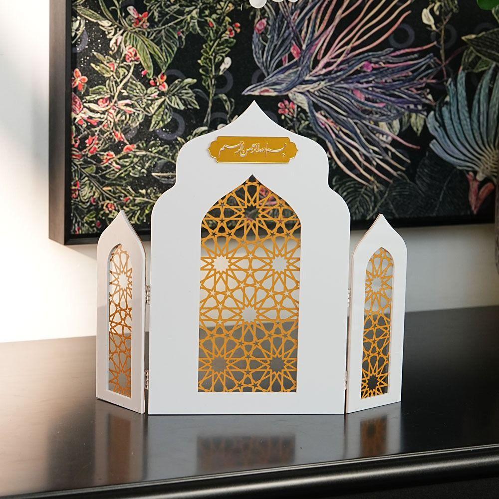 Multicolor Ramadan Ornament Folding Screen Acrylic Three-dimensional Eid Mubarak Desktop Screen Hollow Out Castle