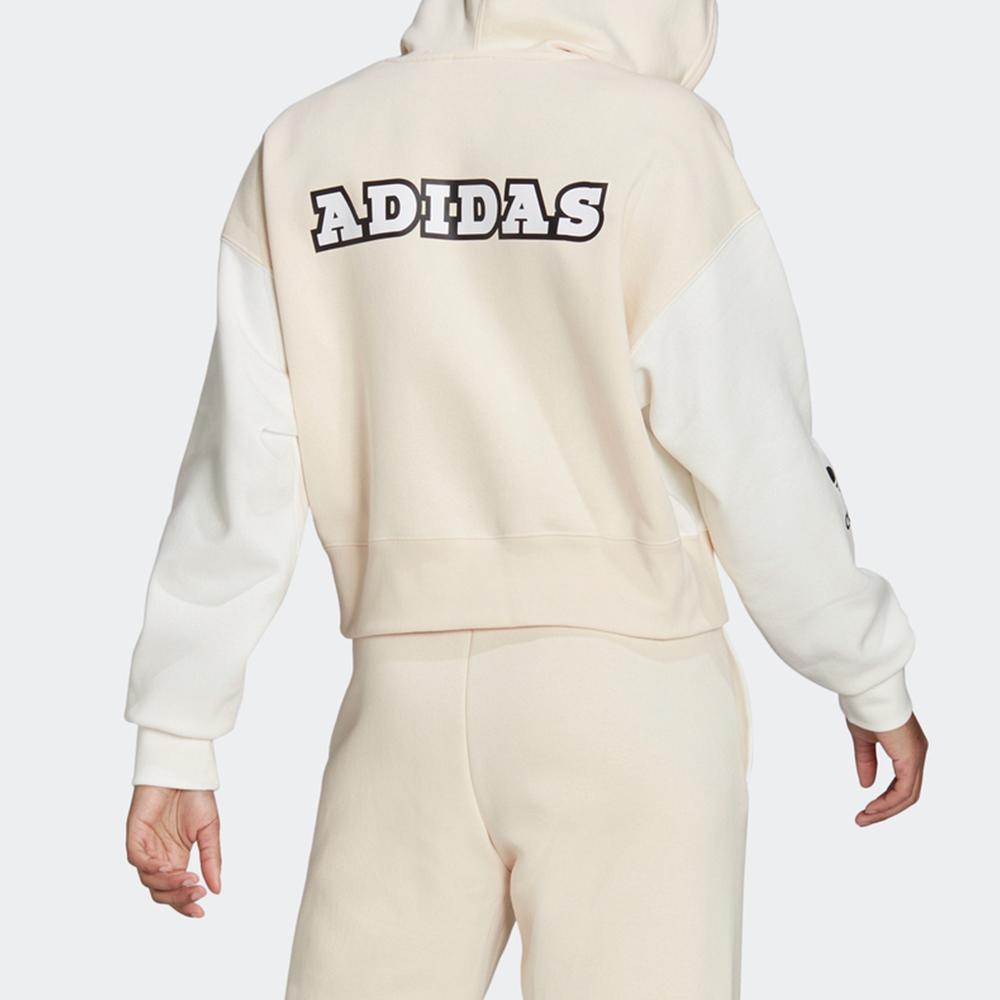 Adidas Originals Color Block Logo Hooded Pullover Vintage Sweatshirt Women sweatshirt Off-White H20443
