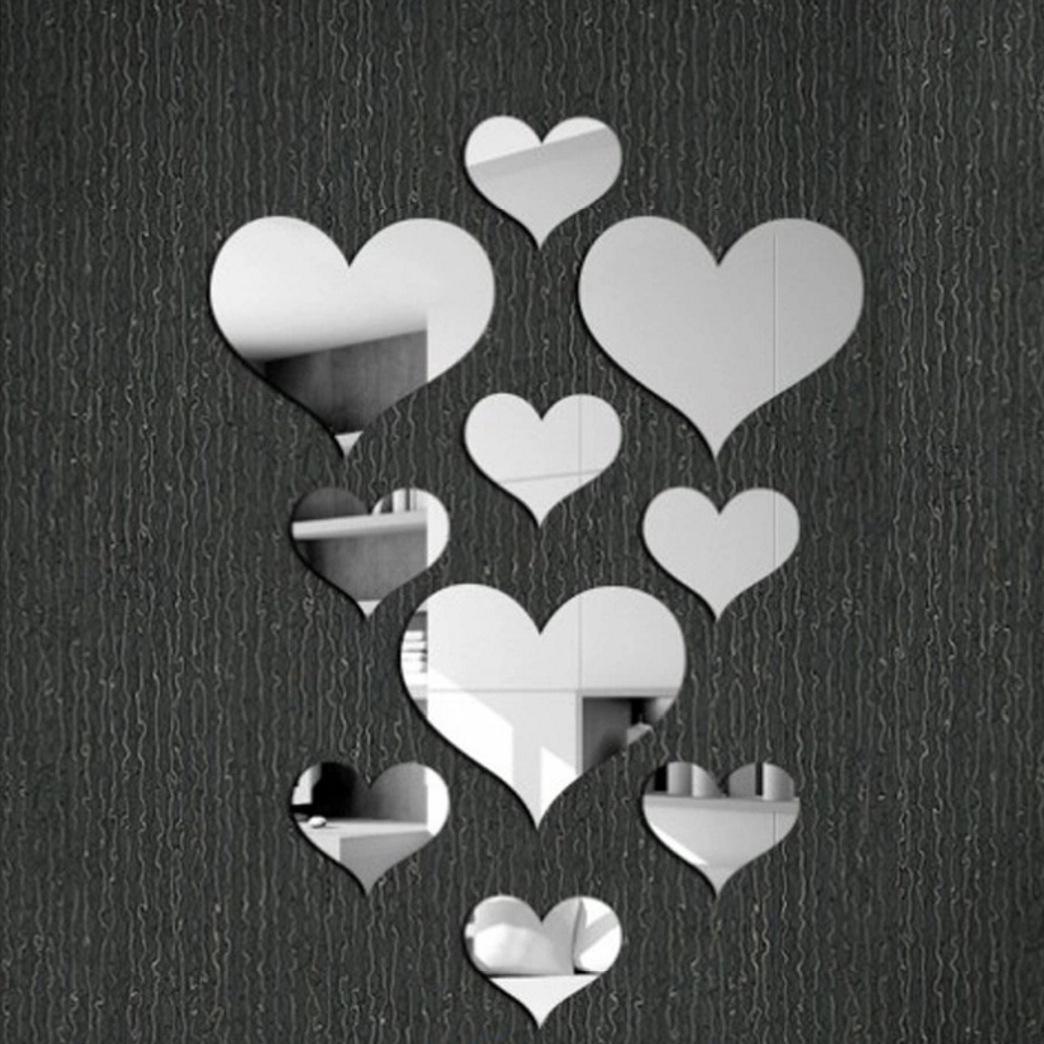 

10 Pieces Heart Shape Acrylic Mirror Wall Stickers Plate Self Adhesive Mirror Stickers Mirrors for Wall Decor Wedding Table