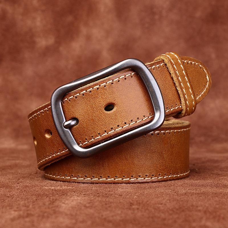 Belt Men's Handmade Washed-out Vintage Distressed Youth Leather Pin Buckle First Layer Pure Cattlehide Leisure Jeans Belt