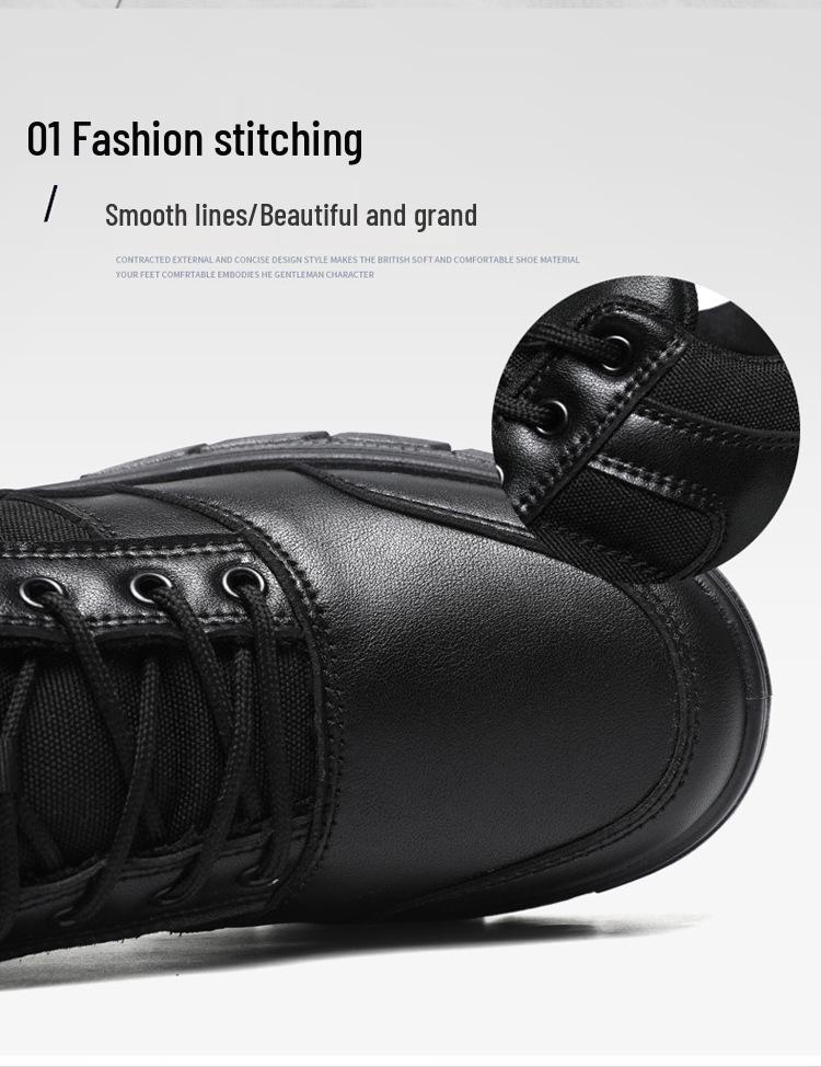 Men's Black Leather Low-Top Soft Sole Outdoor Training and Workwear Shoes