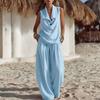 Women's Two Piece Set Sleeveless Collar Top and Wide Leg Pants Casual Loose Fit Outfit Suitable for Daily Wear and Relaxed Occasions