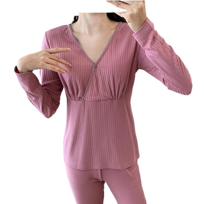 Summer Thin Modal Nursing Pajamas: Long Sleeve Set for Pregnant & Postpartum Women