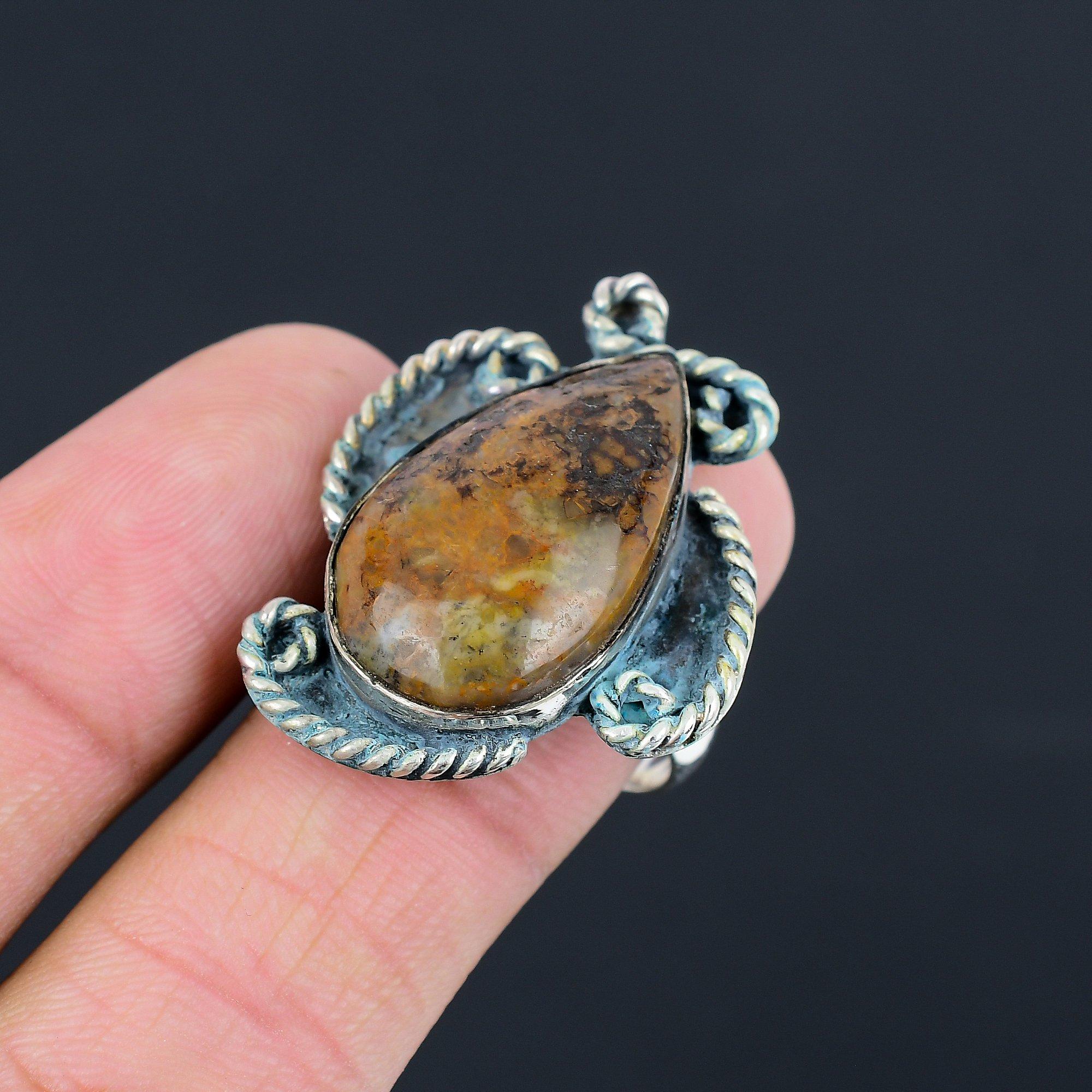 Gift For Her 925 Silver Natural Tibetan Turquoise Multi Stone Ring Size 10.5 10.5