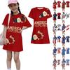 Girls Independence Day Print Casual Dress Kids Loose Round Neck Short Sleeve Thin Sundress