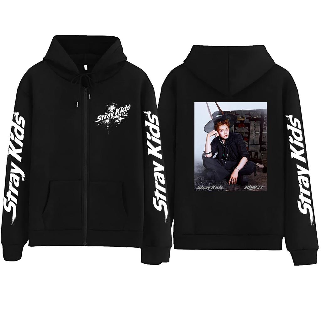 Graphic Print Loose Fit Zip Up Hoodie for Casual Streetwear