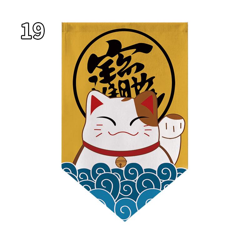 Japanese Style Lucky Cat Pattern Short Curtain Kitchen Door Partition Triangle Flag Restaurant Hanging Half Curtain Pennant