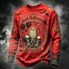 Men's Casual Long Sleeve Round Neck Top with Halloween Print for Seasonal Wear