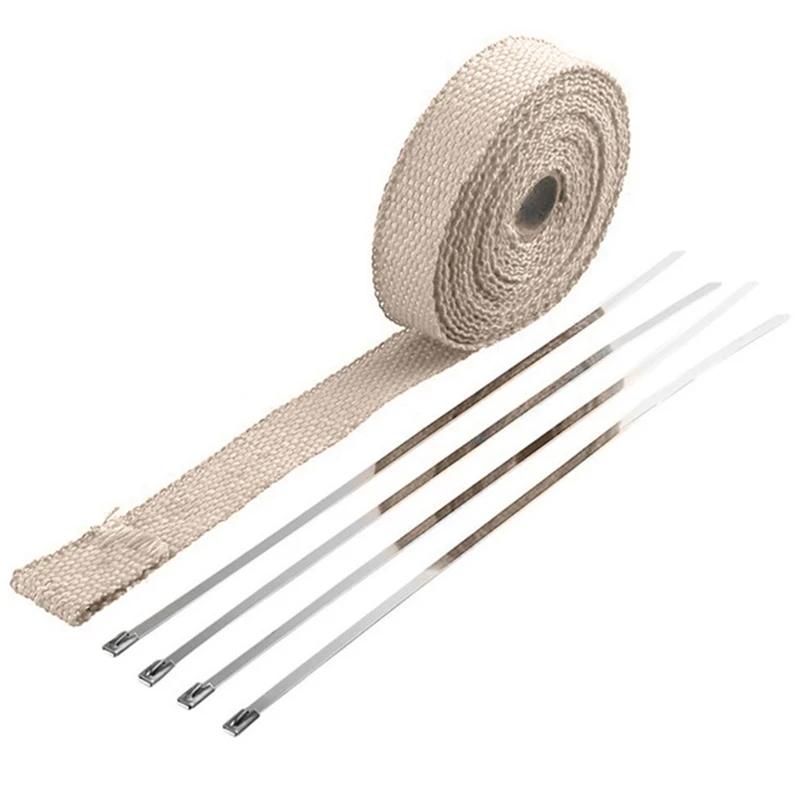 5M Roll Fiberglass Heat Shield Motorcycle Exhaust Thermal Tape Header Pipe Heat Wrap Tape Thermal Protection with Stainless Ties