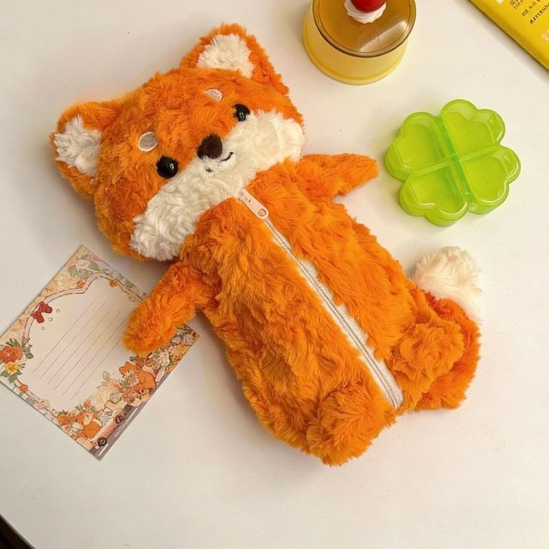 Cute New Fox Plush Pencil Bags Cute Kawaii Animals Pen Case Student Fun Cartoon Stationery Cute Anime Storage Bag For Friends Gift