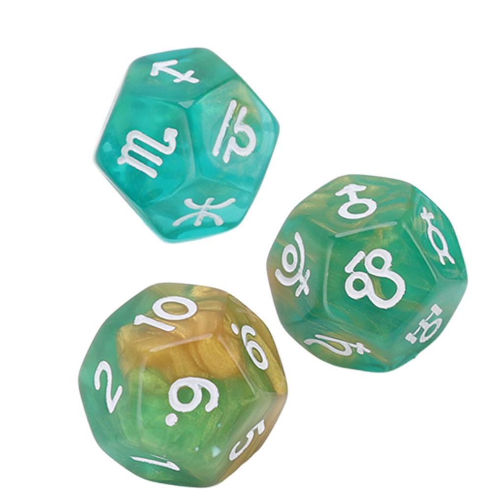 3PCS Astrological Dice Set 12 Sides Glitter Rune Dice Easy To Read for Table Board Game Toys Type 4