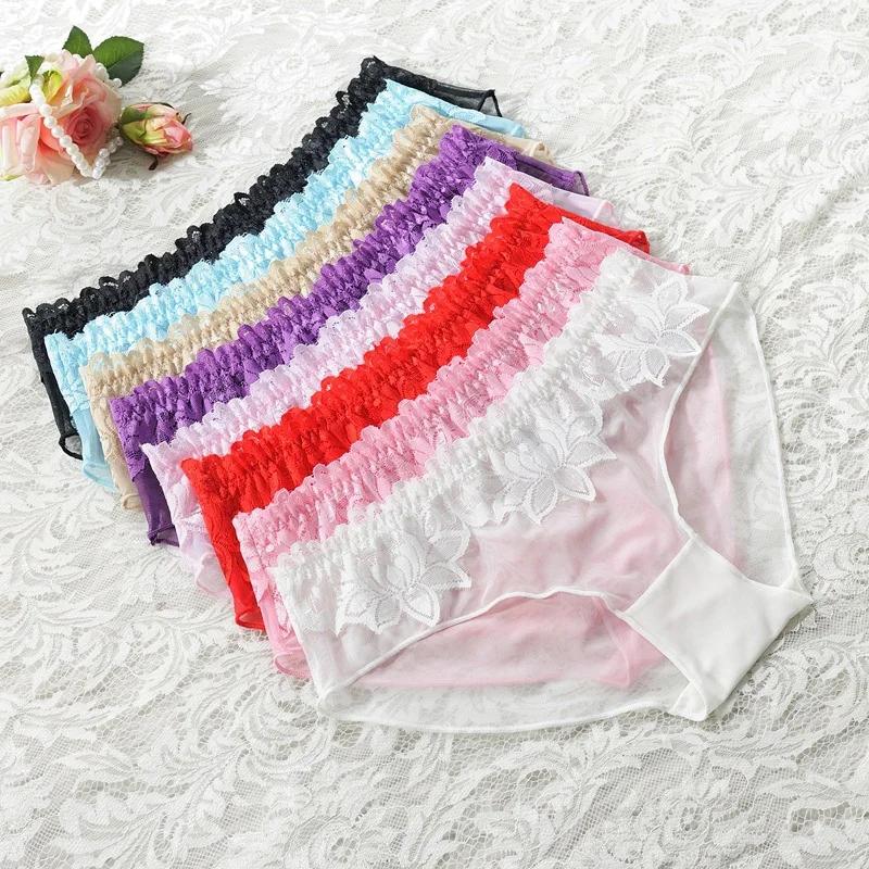 Erotic Panties Women Sexy Transparent Lace Exotic Briefs Underwear Hollow Out Ultra-Thin Thongs Exotic Lingerie Black