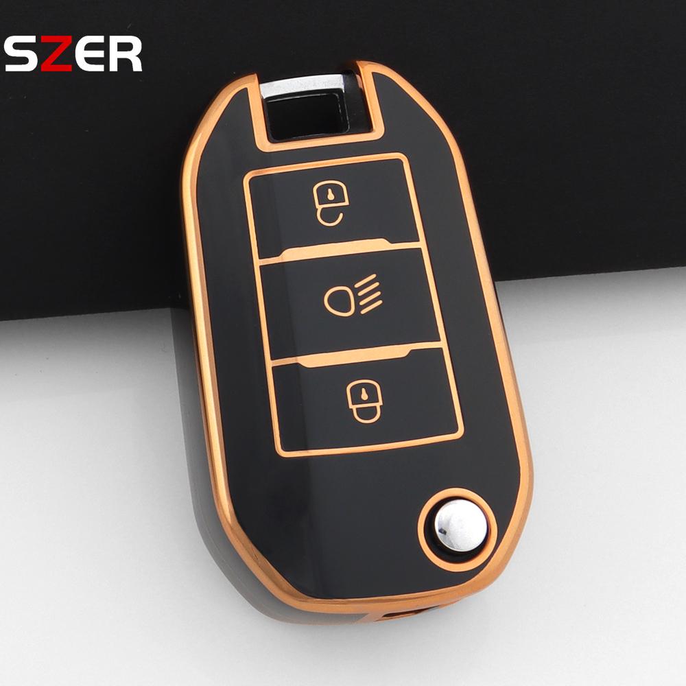 New Tpu Car Key Case Cover For Peugeot 208 308 408 508 2008 3008 4008 5008 For Citroen C3 C4 Cactus C6 C8 Protector Fob Keychain
