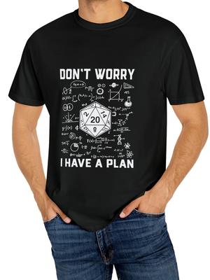 Men039;s Casual Cotton T-Shirt with Geometric Print034;Don039;t Worry I Have a Plan034; Unisex T-Shirt