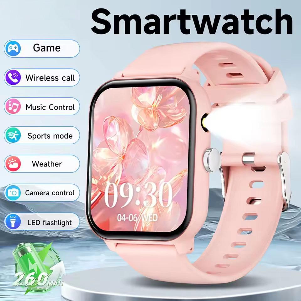 Game Smart Watch 1.83'' Bluetooth Call Sports Mode Music/Camera Control LED Flashlight Long Battery Watch for Android/IOS HT30