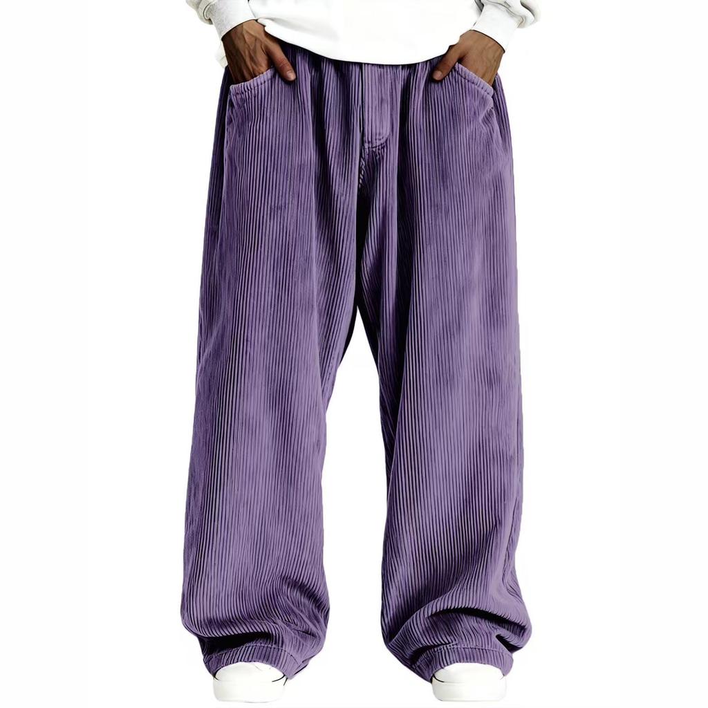 Men's Loose-fitting Solid Color Drawstring Corduroy Casual Pants With  Straight Leg