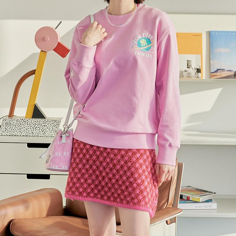New MLB Monogram Collection Polyester Bucket Bags Shoulder Bag Crossbody Bag Mini Unisex Pink 3ABMS022N-50PKS