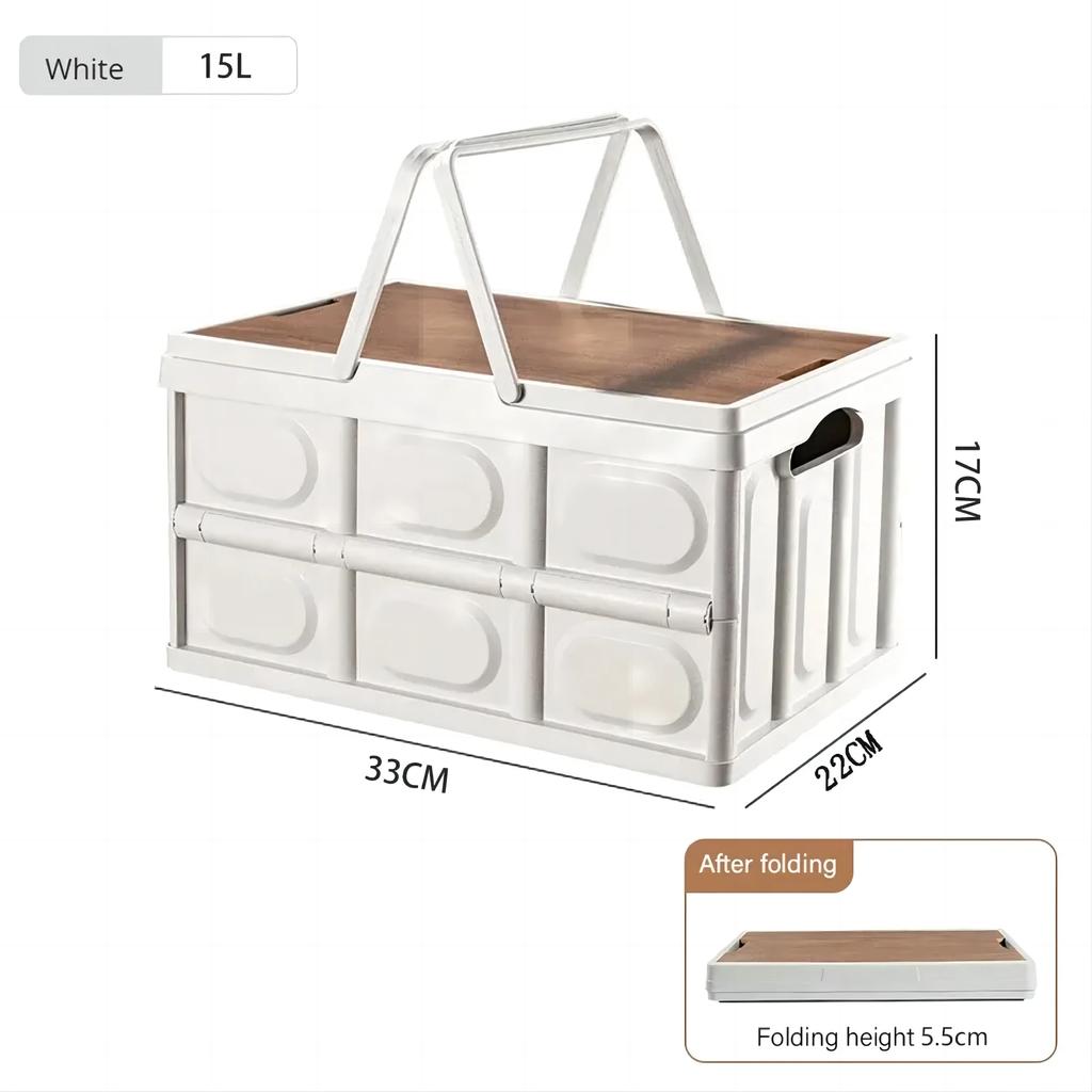 Outdoor Camping Storage Box 15L Thickened Foldable Storage Box Car Mounted Wooden Cover Portable Household Storage Box