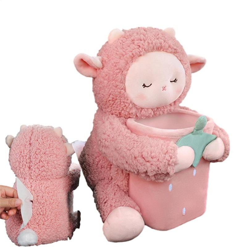 2 In1 Cute Cartoon Car Tissue Box With Ashcan Creative Plush Tissue Box Holder Auto Armrest Box Car Garbage Can for car interior
