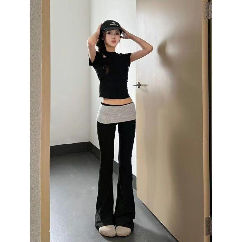 

Американская острая девушка Брюки с низкой посадкой, микро-клеш, широкие штанины - Женские летние маленького роста, уличный стиль, длина в пол Small