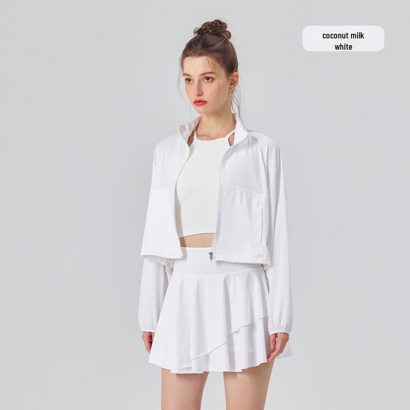 

Женский набор для спорта на открытом воздухе 2025: Длинная дышащая куртка с защитой от солнца и плиссированная юбка-миди для йоги S