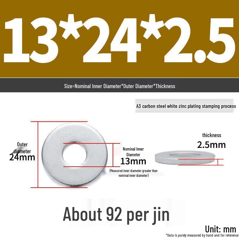Extra Large Galvanized Metal Flat Washer - Thickened Round Screw Washer M6-M16