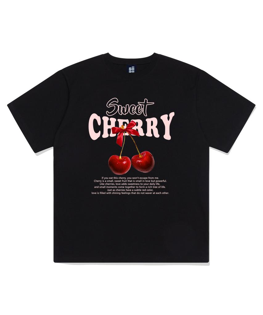 PAGESIISII Sweet Cherry Printed Short Sleeve T-Shirt Black