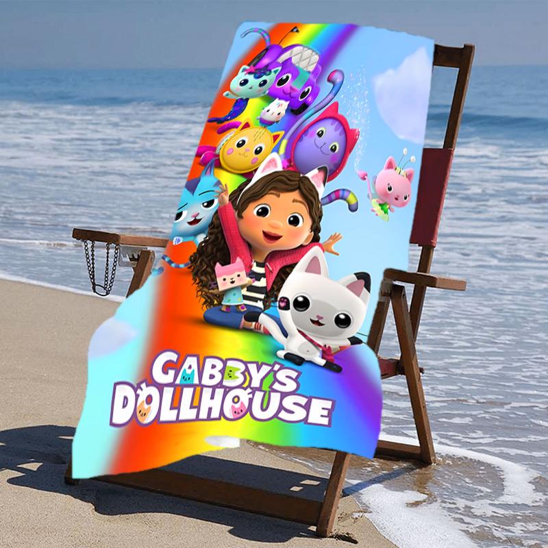 proof beach towel with a Gabby's Dollhouse2 pattern - soft,absorbent,quick-drying,machine washable - perfect for swimming,camping,bathing