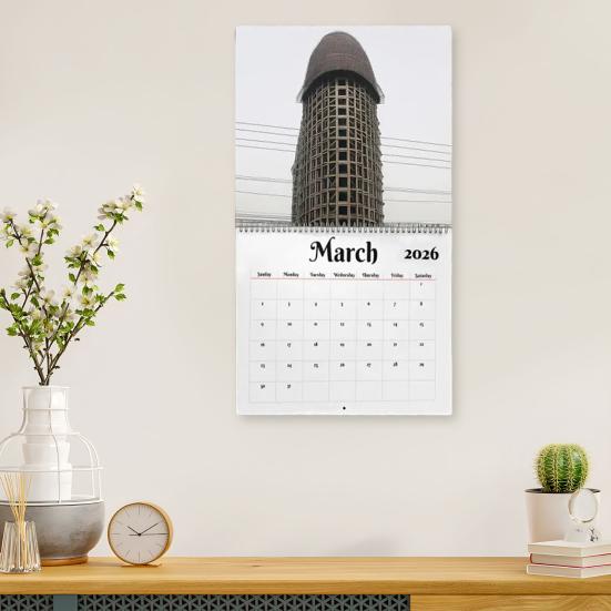 Funny Building 2026 Calendar Jan. 2026 - Dec. 2026 12 Monthly Planner White Elephant Gag Gifts for Home Office Wall Decor
