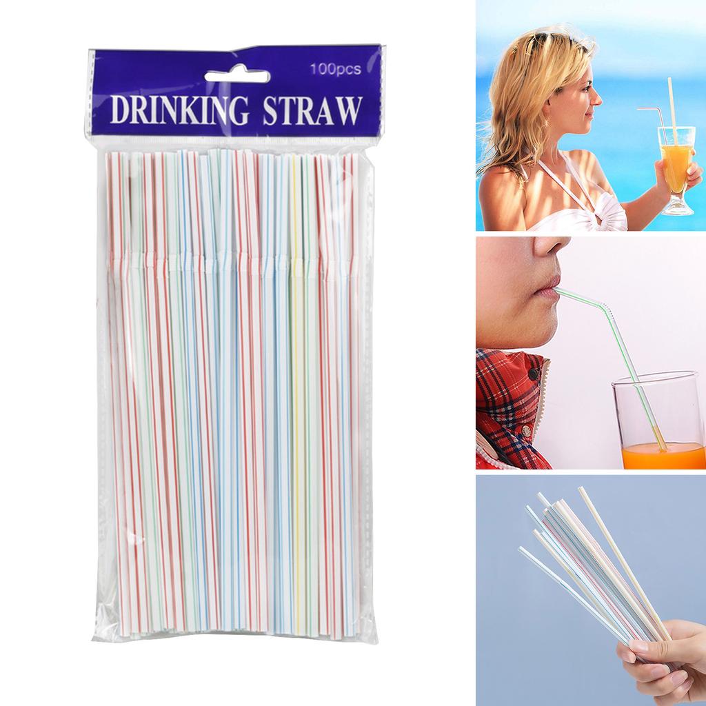 Set of 100 Colorful Bendable Plastic Straws Throwaway Straws Durable Drinking Straws Plastic Material for All Occasion