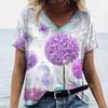 Women Short Sleeves V-Neck T-Shirt Oversized Beautiful Clothing Loose T Shirt Clothing Woman Flowers Print Top Pullover Outdoor