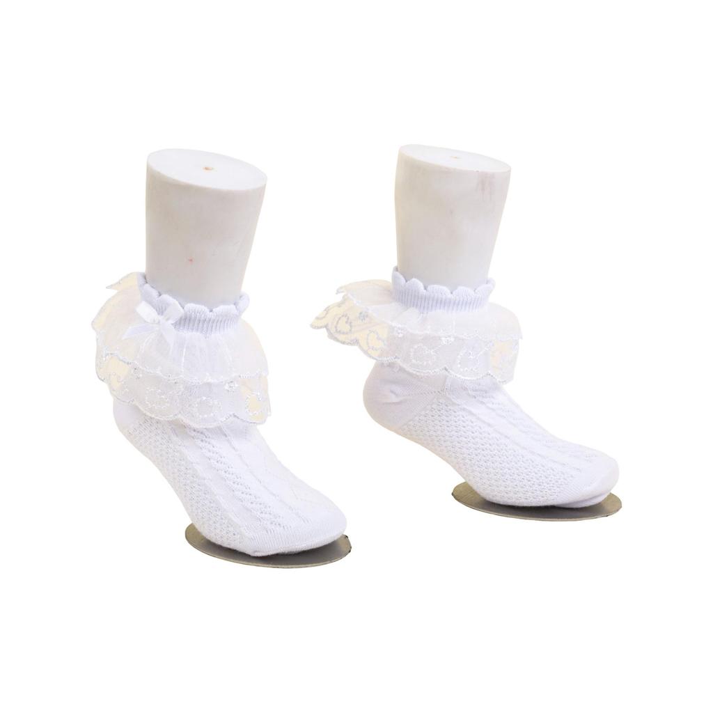 Children's White Cotton Lace Princess Socks - Breathable Mesh for Girls & Babies