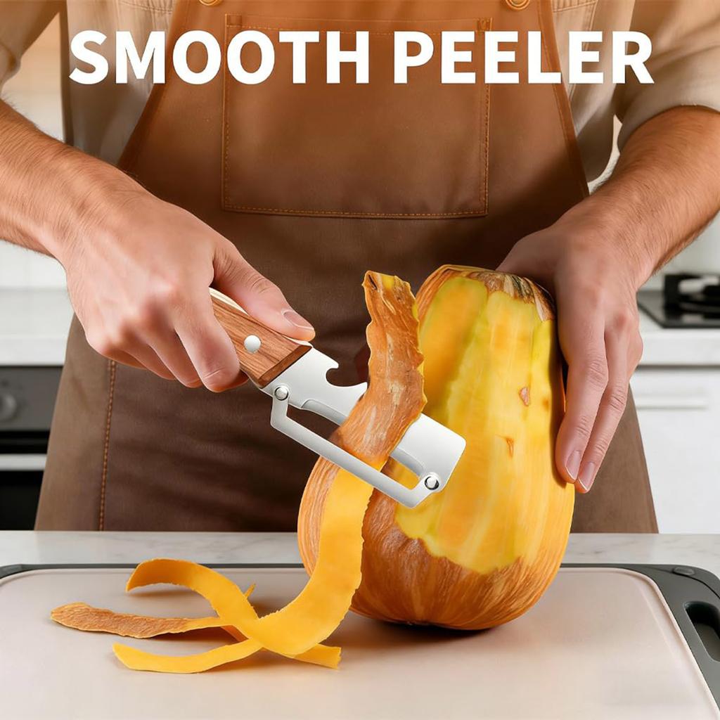 Stainless Steel Blade Vegetable Peeler with Ergonomic Wooden Handle for Efficient Fruit and Vegetable Preparation