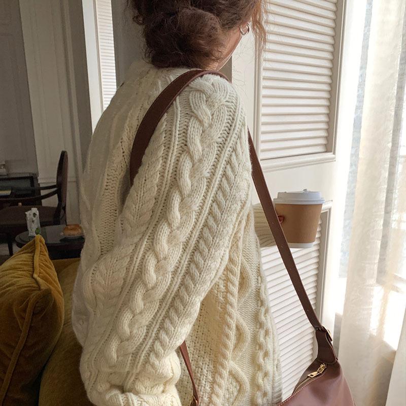 Twisted Knit Cardigan: Thickened Milk Fur Sweater Coat for Women, Autumn Winter 2022