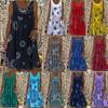 Abito Midi da Donna Senza Maniche con Patch in Pizzo Stampato Casual Largo da Vacanza