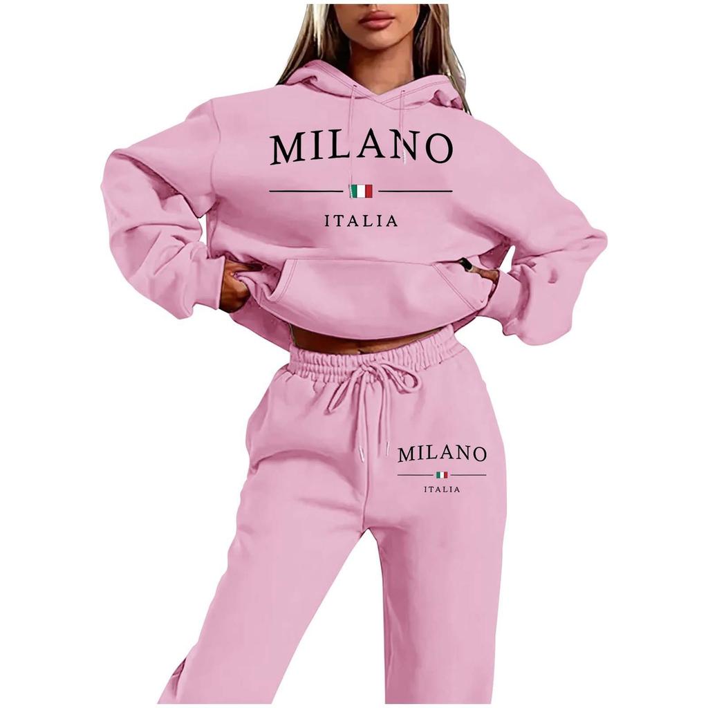 Nuovo set di felpe da donna MILANO, trendy europeo e americano, taglie forti, foderato in pile, nuova felpa da donna alla moda con stampa di lettere