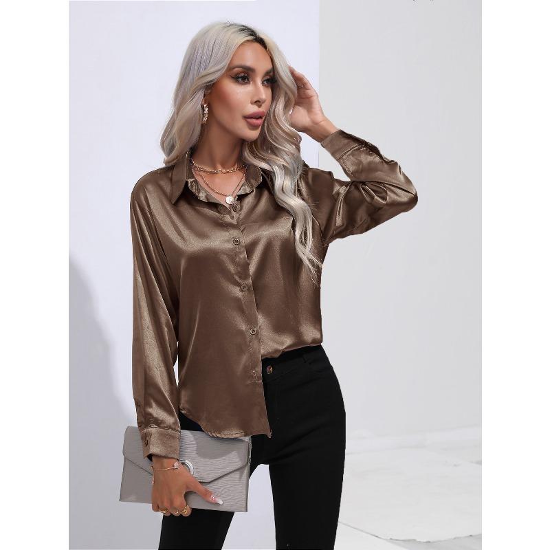 JPNTKY Women's Fashion Casual Solid Color Print Long Sleeve POLO Neck Blouses & Shirts