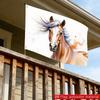 1pc 90X150Cm 3X5 Feet Double-Sided National Flag Vibrant Watercolor Horse Head Illustration Tan Coat White Blaze Flowing Blue Purple Mane Fantasy Art 